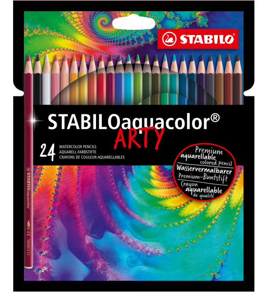 Lápices de Color Acuarelables, Largos, Aquacolor, Cuerpo Hexagonal, Mina 2.8 mm, Estuche ARTY x 24 Colores.